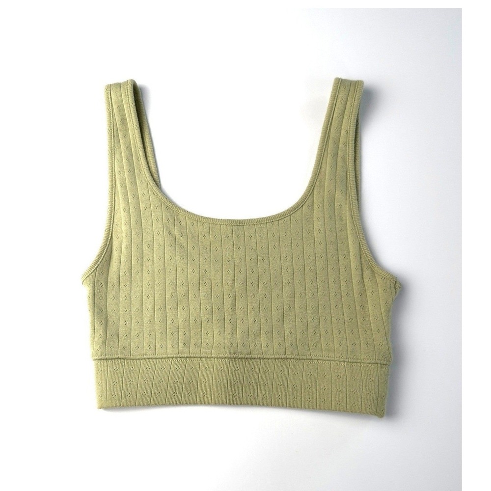 American Eagle Crop Tank Top Womens Olive Green Excellent Pointelle Ribbed  XS